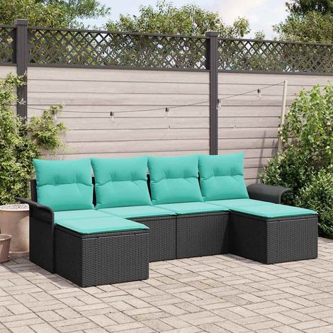 vidaXL Ensemble de canapé de jardin avec coussin 6 pcs Noir polyrotin