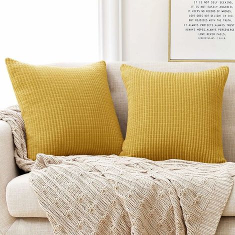 Lot de 2 Housses Coussin 45x45cm Velours Jaune Moutarde Déco Salon Canapé Housse De Coussin Decoratif (1/5)