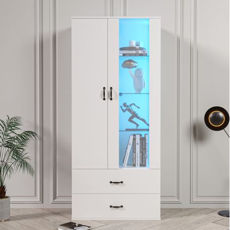 Vetrina LED 16 Colori, 2 Ante Trasparenti, Mobile Soggiorno Bianco, Illuminazione Integrata. (1/5)