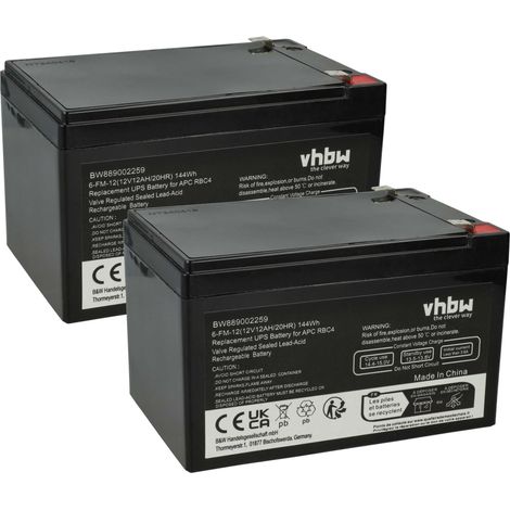 vhbw 2x Akku Ersatz für APC RBC4, VISRBC4 für USV (12 Ah, 12 V, AGM)