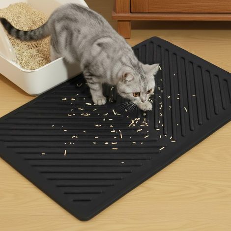 1 Tapis Litiere Chat, Silicone Imperméable, Bord Surélevé, Antidérapant, Pour Bac À Litière