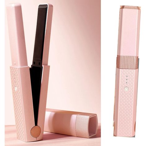 Lisseur Cheveux Sans Fil, Mini Lisseur Cheveux Court, Portable Voyage Mini Lisseur pour Cheveux Courts/Frange, Céramique Fer a Lisser et Bigoudi 2 en 1, Lisseur Boucleur pour Femme Vacances, Voyages (1/5)