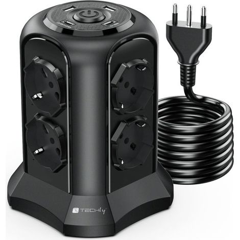 Techly Multipresa da Tavolo a Torretta Salvaspazio 8 Posti Italiana Bipasso / Schuko 2 USB-A e 2 USB-C