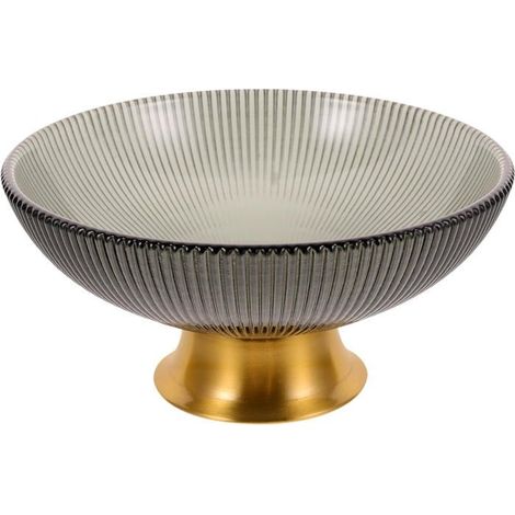 Récipients alimentaires, coupes à fruits en verre, corbeilles à fruits à rayures dorées sur supports, bol décoratif à pied de 15 cm (1/5)