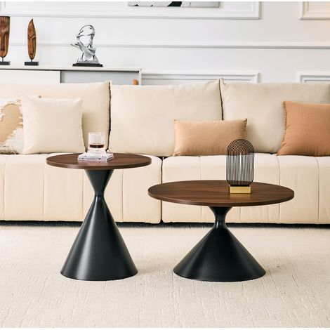 Table basse lot de 2 gigognes noyer noir métal OKMYHOME (1/5)