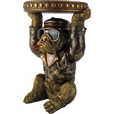 Mesa auxiliar bulldog con bandeja de resina dorada 35 cm (1/5)