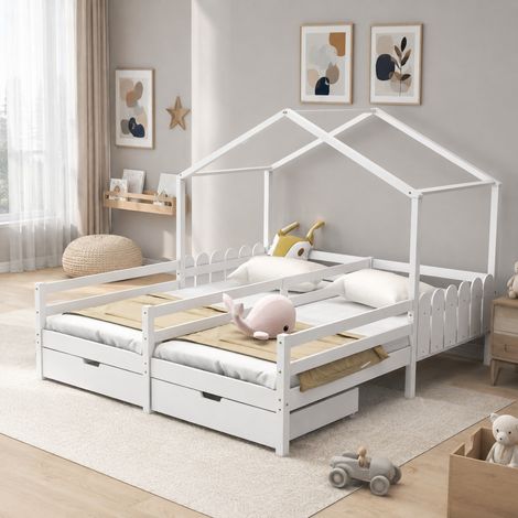 CHICFURN Letto a casetta per bambini 200x90 cm in pino e MDF bianco con cassetti, senza materasso (1/5)