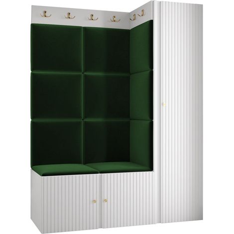 Meuble d'entrée Hartford 385, Polo 889, 186x124x46cm, MDF, Stratifié, Tissu, À poser, Murale