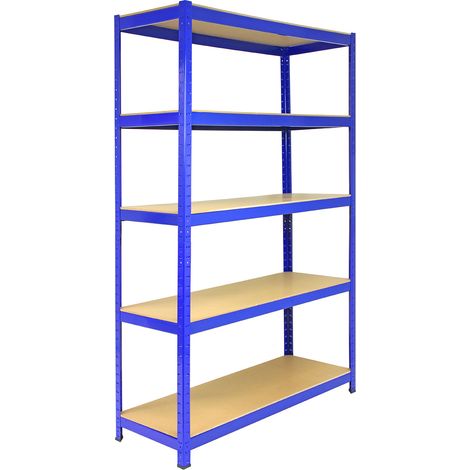 5 Estanterías Azules Metalicas T-Rax Sin Tornillos 120x45x180cm con 5 Estantes Almacenamiento Almacenaje Herramientas Taller Garaje Industrial Capacidad Peso 280kg por Estante con Mazo de Goma GRATIS