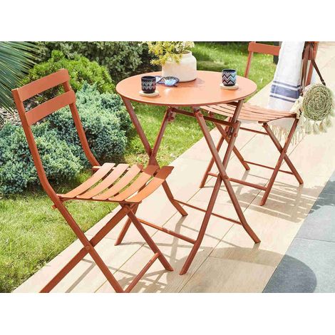Salon de jardin rond en métal Greensboro Ø 60 cm Ambre avec 2 chaises - Hespéride (1/5)