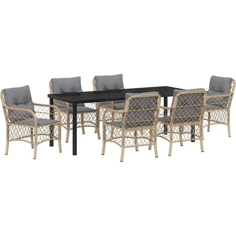 Maison Exclusive - Set da Pranzo per Giardino con cuscino 7 pcs Beige polyrattan