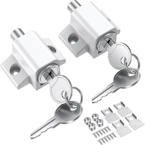 Lot de 2 verrous de porte coulissants professionnels pour porte de patio coulissante - Verrou de sécurité durable - Blanc - Parfait pour la sécurité de la maison (1/5)
