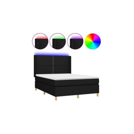 Sommier à lattes de lit matelas et LED Noir 140x200 Tissu (1/5)