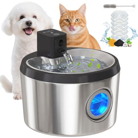 Kabelloser 4-Liter-Katzenbrunnen aus Edelstahl mit Bewegungssensor, 6 Filtern und doppeltem Filtersystem, silberner LED-Beleuchtung