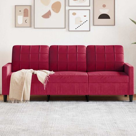 Sofá de 3 plazas de terciopelo rojo tinto 180 cm