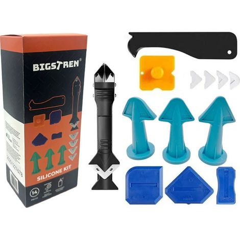 Kit de finition pour joints silicone 14 pièces, outils multi-angles et grattoirs interchangeables (1/5)