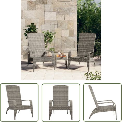 The Living Store Chaise de jardin Adirondack Gris Résine tressée - Chaise Jardin - Chaise Adirondack - Fauteuil Extérieur - Mobilier Jardin - Chaise Lounge (1/5)