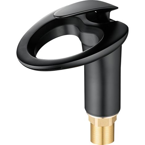 Robinet Cascade Moderne 1 Trou - Mixeur Cuivre pour Lavabo Salle de Bain Mitigeur Eau Chaude/Froide Noir - Design Élégant & Sans Plomb (1/4)