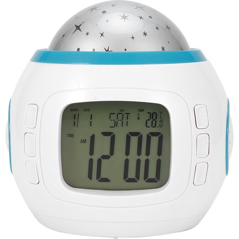 Projecteur de ciel étoilé, réveil musical LED multifonction avec calendrier, affichage de la température et veilleuse - Cadeau pour enfants (1/5)