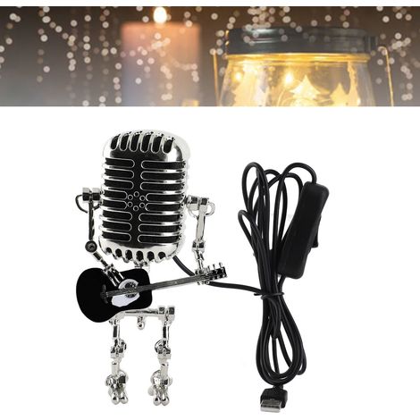 Vintage USB-Mikrofon-Roboter-Gitarren-Retro-Tischlampe, Nachtlicht aus Aluminium, Schwarz, für Zuhause, Büro oder Schlafzimmer (1/5)