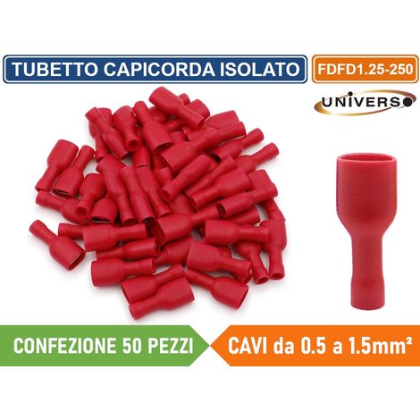 CONFEZIONE 50 PEZZI FDFD1.25-250 TERMINALE ISOLATO CAPICORDA FEMMINA PER CAVI DA 0.5mm² A 1.5mm - ROSSO (1/3)