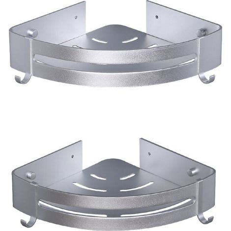 Deux étagères d'angle triangulaires pour douche, étagères de rangement de salle de bain sans perçage, paniers de rangement muraux adhésifs en aluminium pour douche. (1/3)