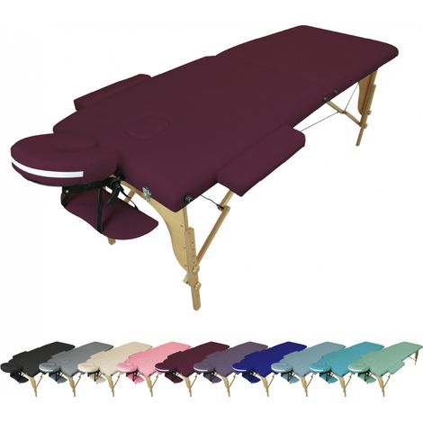 Table de massage pliante 2 zones en bois avec panneau Reiki + Accessoires et housse de transport - Prune - Vivezen