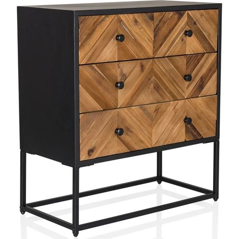 Commode SANTJAGO BLACK SUN L 63 x 34 x 70 cm 3 tiroirs sapin massif hjh LIVING (1/2)