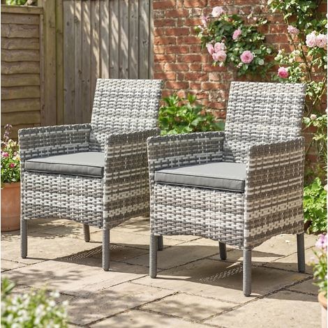 Chaise de jardin 2 pièces en polyrattan avec coussins amovibles, structure en acier, gris OKMYHOME (1/5)