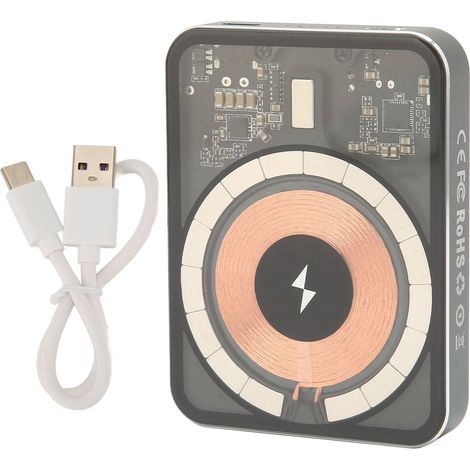Power Bank Magnétique Mini Sans Fil avec Capteur de Température NTC, Coque Transparente 5000mAh pour Téléphone Portable E44A (1/5)