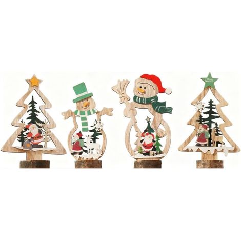 Décorations de Noël en bois, arbre de Noël créatif, présentoir de bureau, ornements de scène, vieil homme bonhomme de neige, petits ornements (4 styles) (1/5)