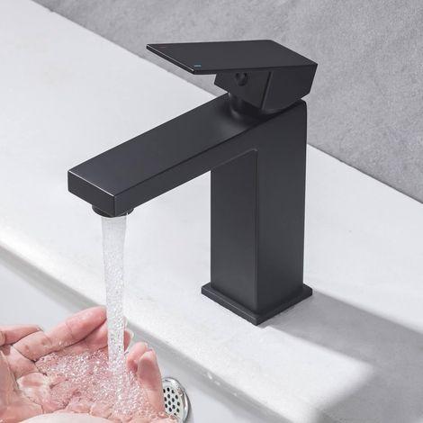 Robinet Salle Bain Noir, Robinet Lavabo en Acier inoxydable, Mitigeur Monocommande, Support Chaud et Froid, Hauteur de bec 119 mm,Avec 50 cm Tuyau (1/5)