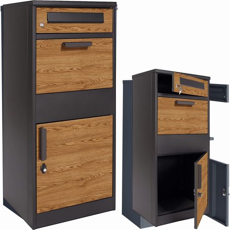 Paketbriefkasten - 50x38x112 cm - Stahl - anthrazit Holzoptik