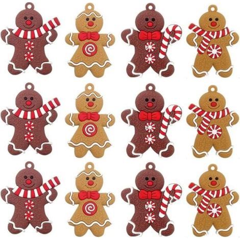 Gingerbread Man Christmas Ornaments - Set of 12 - Bright Colors - PVC Material - Indoor Use (1/4)
