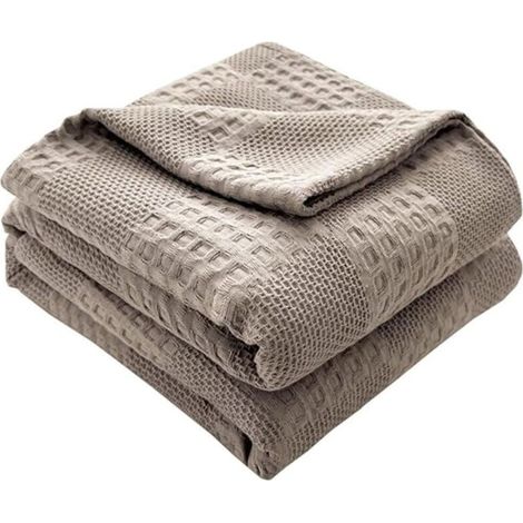 Copriletto in cotone a trama waffle - Plaid morbido - Coperta estiva soffice - Tessuto waffle - Cotone traspirante - Utilizzabile come letto o divano - Grigio chiaro 200 x 230 cm (1/4)
