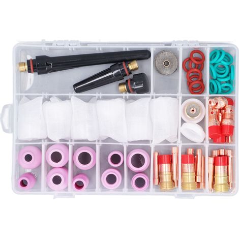 Buse céramique pour pistolet de soudage, kit accessoires torche TIG avec électrode, pince, connecteur en verre, coupe-fil, consommables MIG/TIG, pièces détachées, 10 pièces, usage professionnel. (1/5)