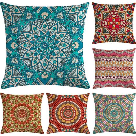 6 pièces taies d'oreiller bohème Mandala, Couvre-oreillers Modernes taies d'oreiller 18 x 18 Pouces (1/5)