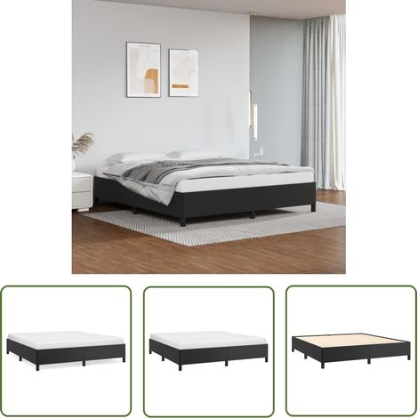 The Living Store Bettgestell Schwarz 160x200 cm Kunstleder - Bettesrahmen - Doppelbett - Kunstlederbett - Schwarzes Bett - Boxspringbetten (1/5)