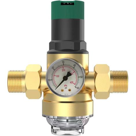 APEX Réducteur de pression d'eau, détendeur en laiton DN20 3/4 pouce, régulateur de pression réglable avec manomètre