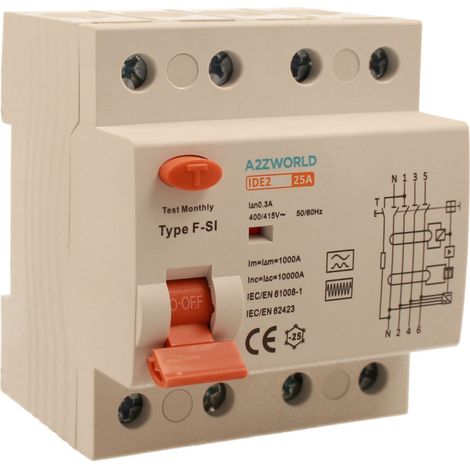 RCCB Interruttore Differenziale Puro Tipo F - SI 3P+N 4M 10000A 300mA Super Immunizzato AC 400V IP20 IEC61008-1, Corrente Disponibili 25A 40A 63A  (25A)
