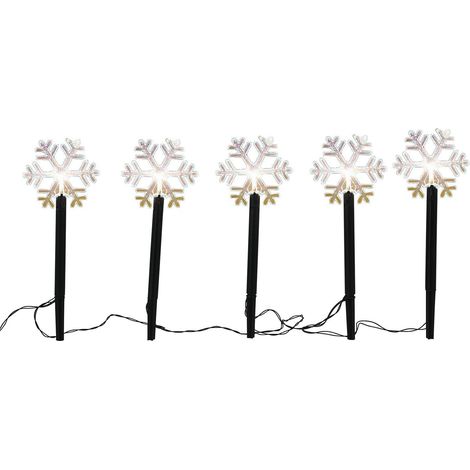 LED Gartenstecker 5er Set Schneeflocken - 35 cm - LED Gartenstecker mit Timer - Weihnachts Winter Deko für Garten, Balkon und Terrasse