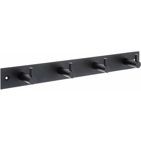 – Porte manteau mural 4 crochets acier noir mat 322mm – Entraxe 298mm – Largeur 36mm – Avec vis et chevilles (1/4)
