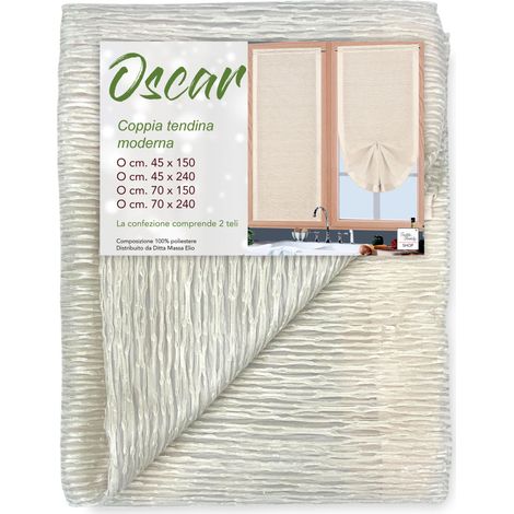 Coppia Tenda Vetro Oscar Beige – Moderna Semitrasparente in Poliestere Rigato – 2 Teli Eleganti, Lavabile, Pronta all'Uso COPPIA (2 TELI) CM. 45x150