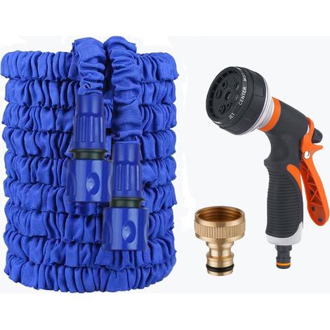 Tubo da giardino estensibile da 7,5 m (25 piedi) - Pistola a grilletto arancione e nera con ugello multimodale, kit completo-lsw (1/3)