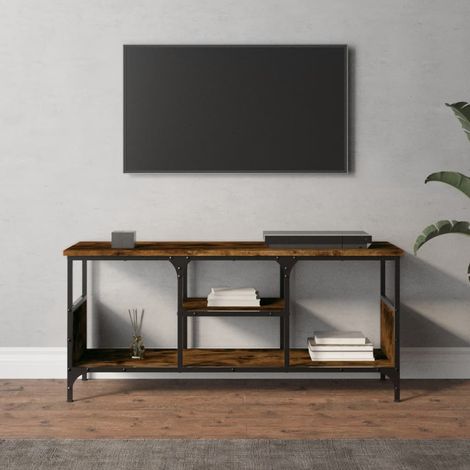 Meuble TV chêne fumé 100x35x45 bois d'ingénierie et fer (1/5)