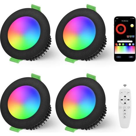 Set of 4 Recessed RGB Bluetooth LED Spotlights 5W IP44 Black App Control Remote Control Bathroom (1/5)