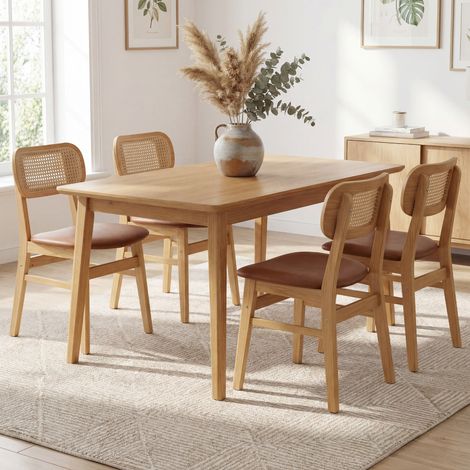 Wahson Esszimmerstühle 4er Set PU Leder Küchenstühle, Rattan Polsterstuhl mit Rückenlehne für Esszimmer/Wohnzimmer/Küche, Braun
