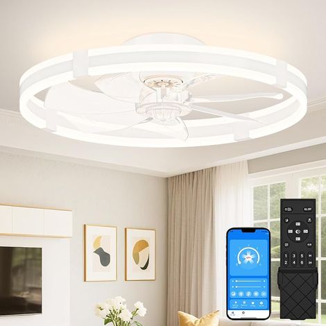 Ventilateur de plafond avec lumière et télécommande , 6 vitesses réglables , ventilateur moderne avec LED silencieuse , idéal pour la chambre et le salon (blanc , 60 cm) (1/5)