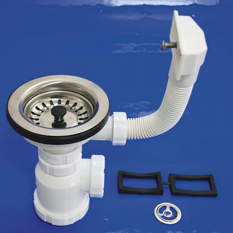 Siphon bouteille T-2-CR  1 1/2 à trop-plein + bonde panier