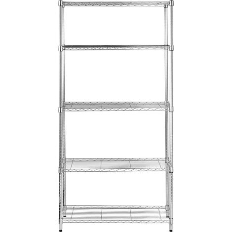 Étagère à 5 tablettes étroites réglables en hauteur avec pieds de nivellement, charge max. 453 kg, Chromé, 36 x 91 x 183 cm (1/4)